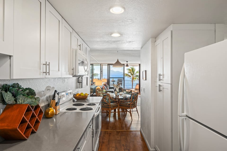 Fully Equipped Kitchen with Ocean View from Dining Area