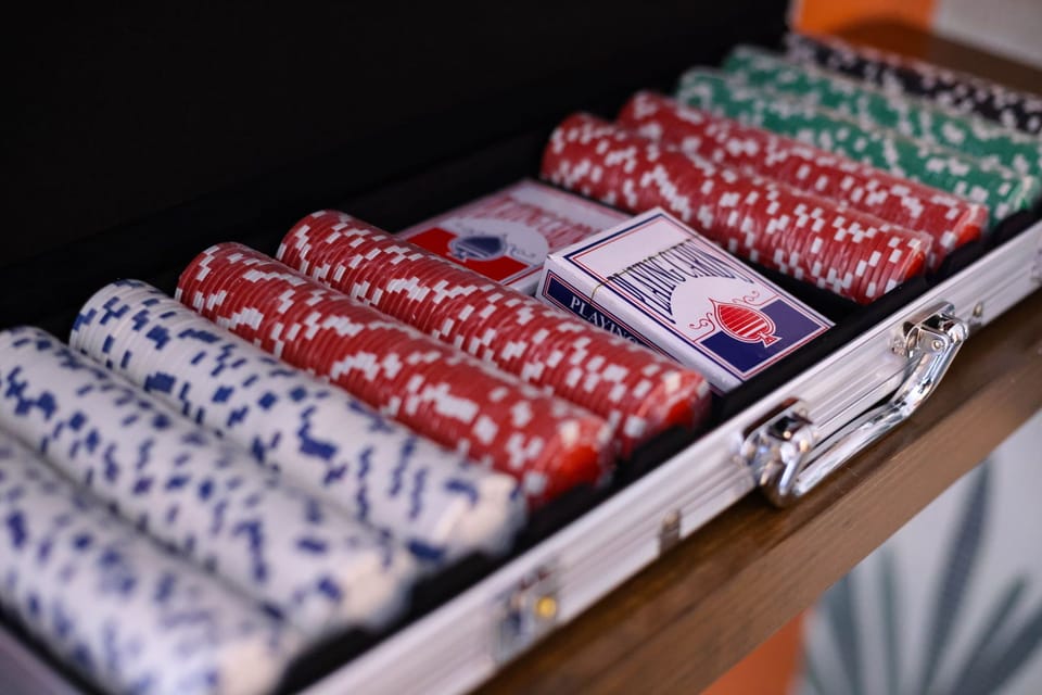Poker game setup with cards and chips for casual play