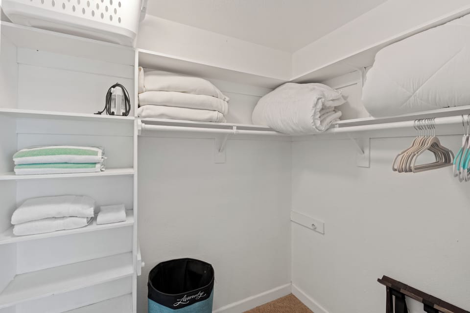 Spacious walk-in closet with organized shelving