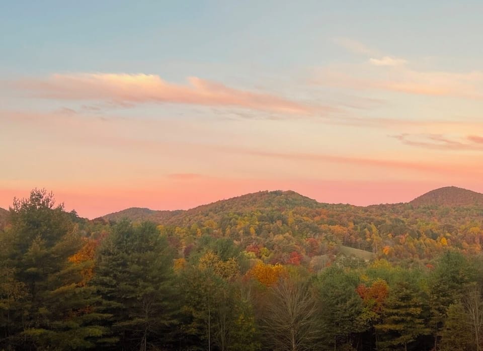 Breathtaking sunsets over mountains and pastoral fields from the deck