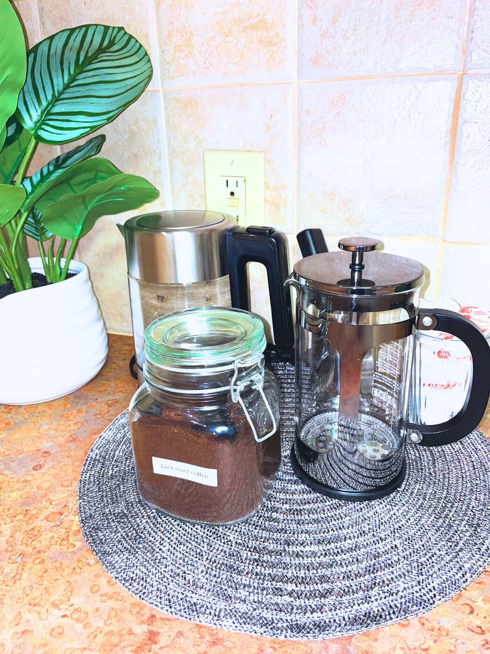 Coffee bar - coffee, decaf, and tea. & creamer.