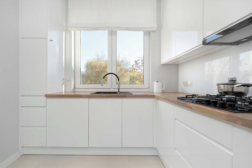 The kitchenette's practical layout maximizes space and functionality.