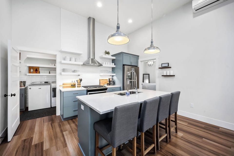 Kitchen with large island, seating for four