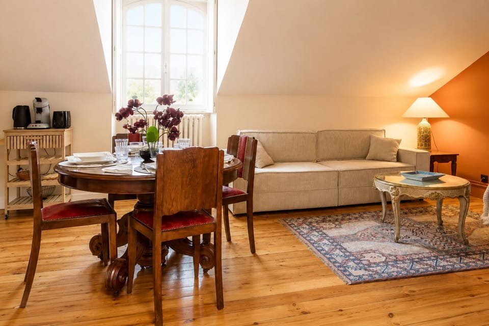 Comfortable dining area with dining table