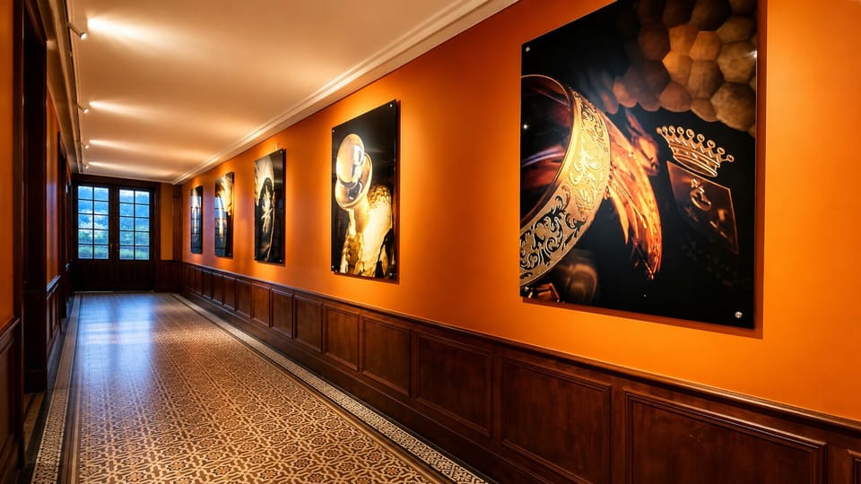 Entrance hall with the history of the Cognac house