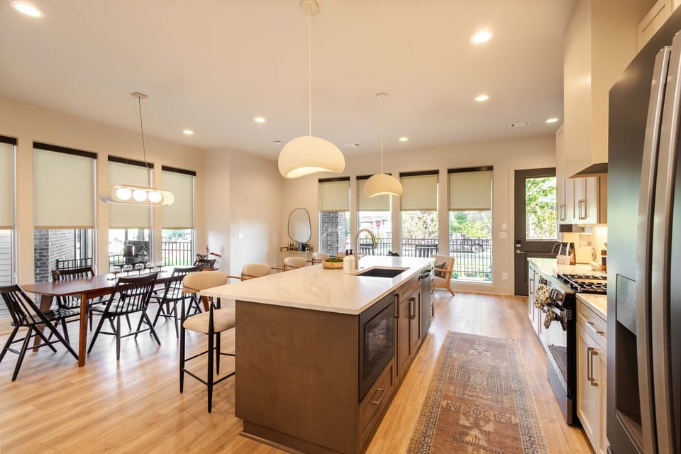 Gourmet kitchen with oversized island and bar seating