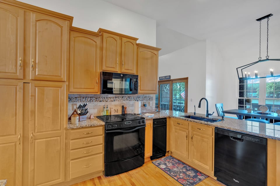 Kitchen overlooks the lake
