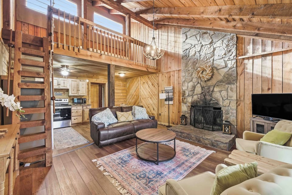 Sunshine, Warm Wood and Rock Face Fireplace