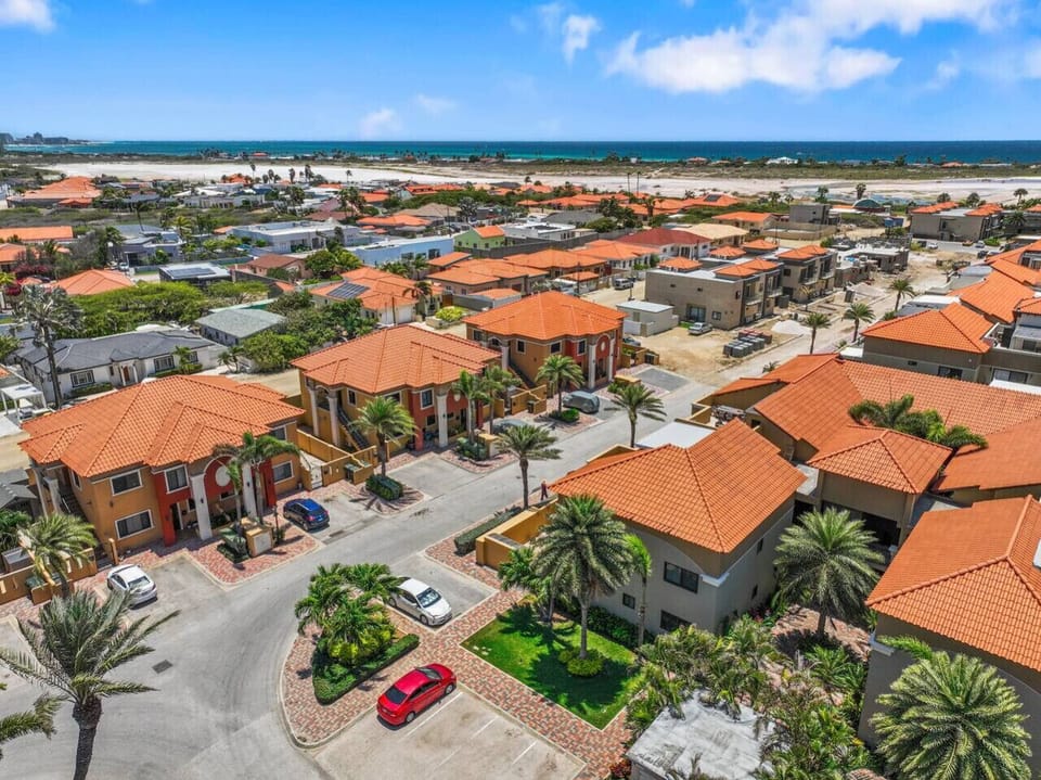 Aerial view of vibrant community close to local attractions