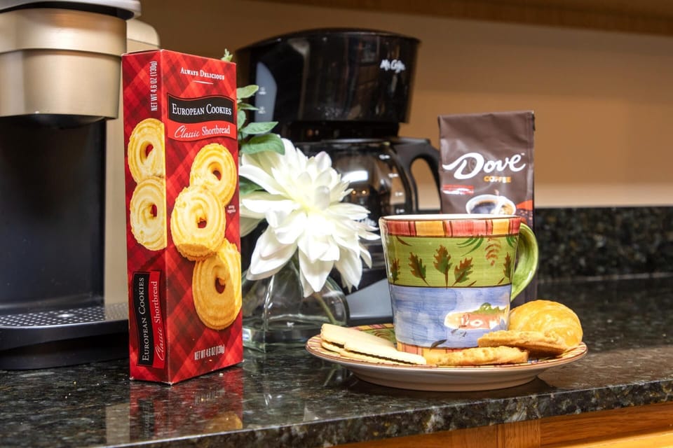 Welcome amenities and coffee setup await your arrival. Just unpack and enjoy your stay.