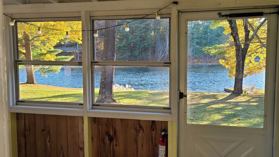 Enclosed porch with lake views