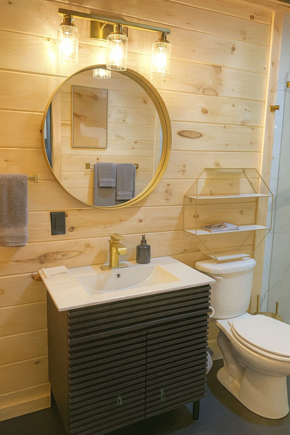 Modern bathroom with walk in shower, bidet, and spa inspired finishes