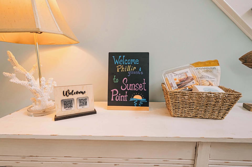 A warm welcome with local goodies and personal touches—perfect for kicking off family memories or a relaxing girls’ weeken. QR codes for house guide, Wi-Fi info, and local tips—making the stay seamless for planners, parents, and friends alike.
