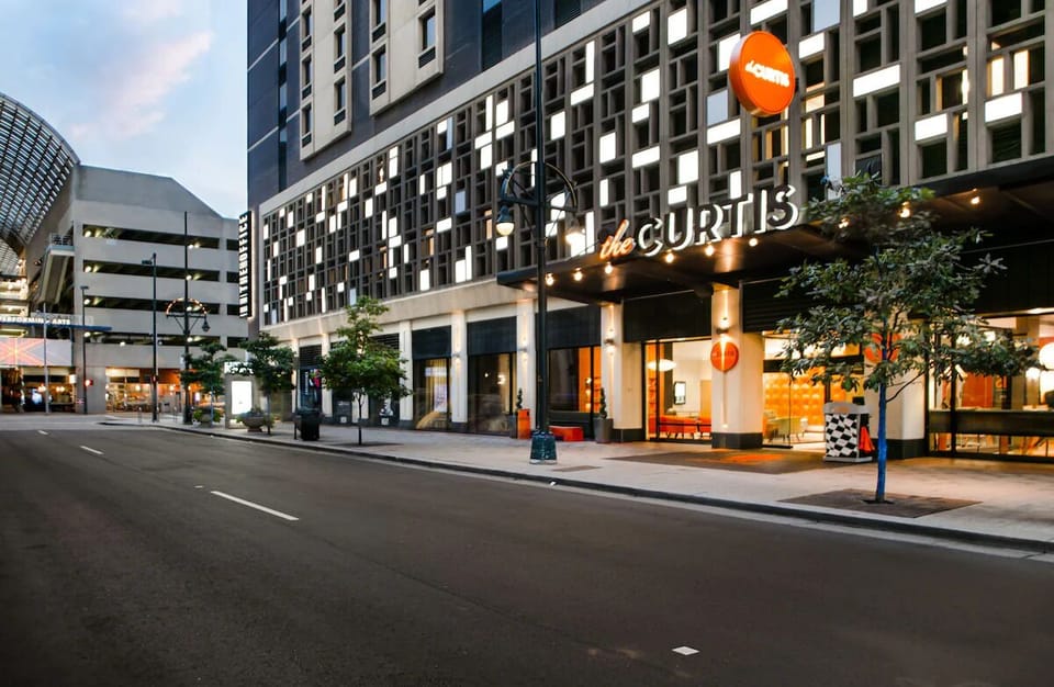 Arrive in style at this vibrant, city-center hotel entrance.