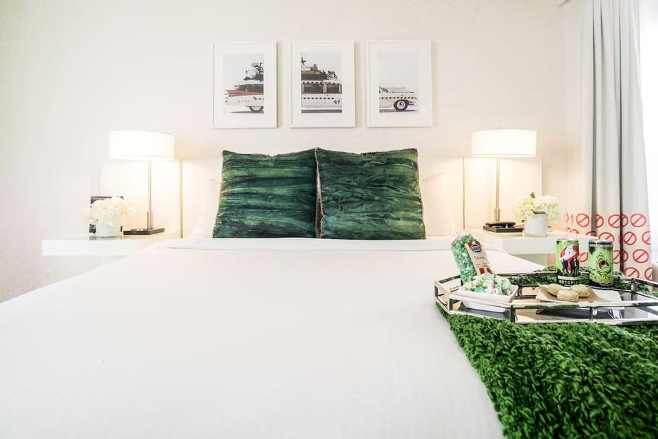 Sink into cloud-soft bedding with glowing bedside lamps each night.