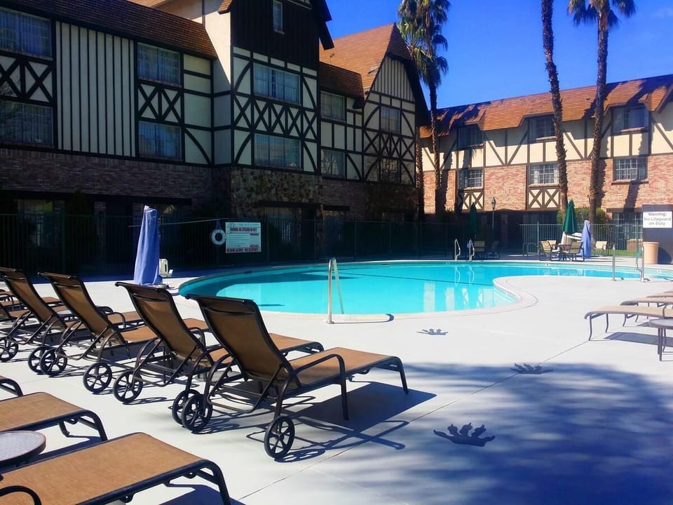 Heated swimming pool, hot tub and poolside loungers.