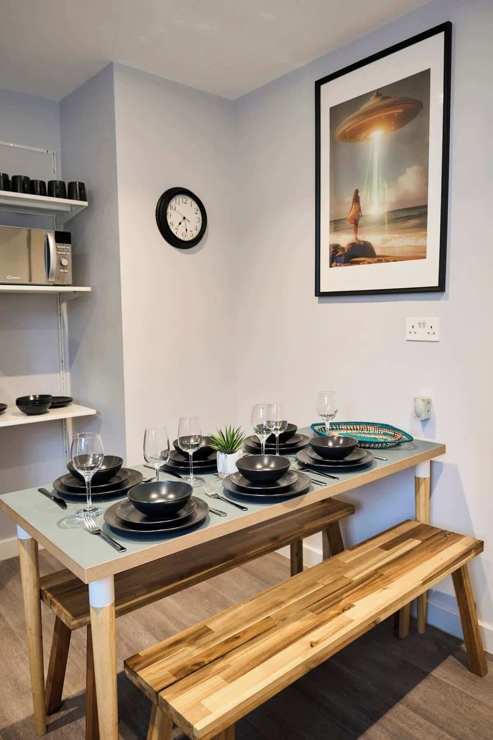 This dining area offers a comfortable space to enjoy meals together