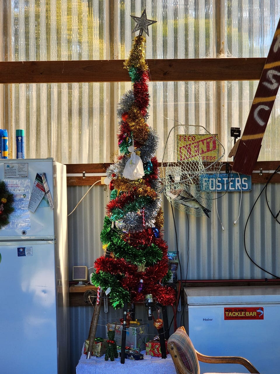 Cosy Nook BBQ Area - Fishing rod X-mas tree, complete with rare Santa Fish