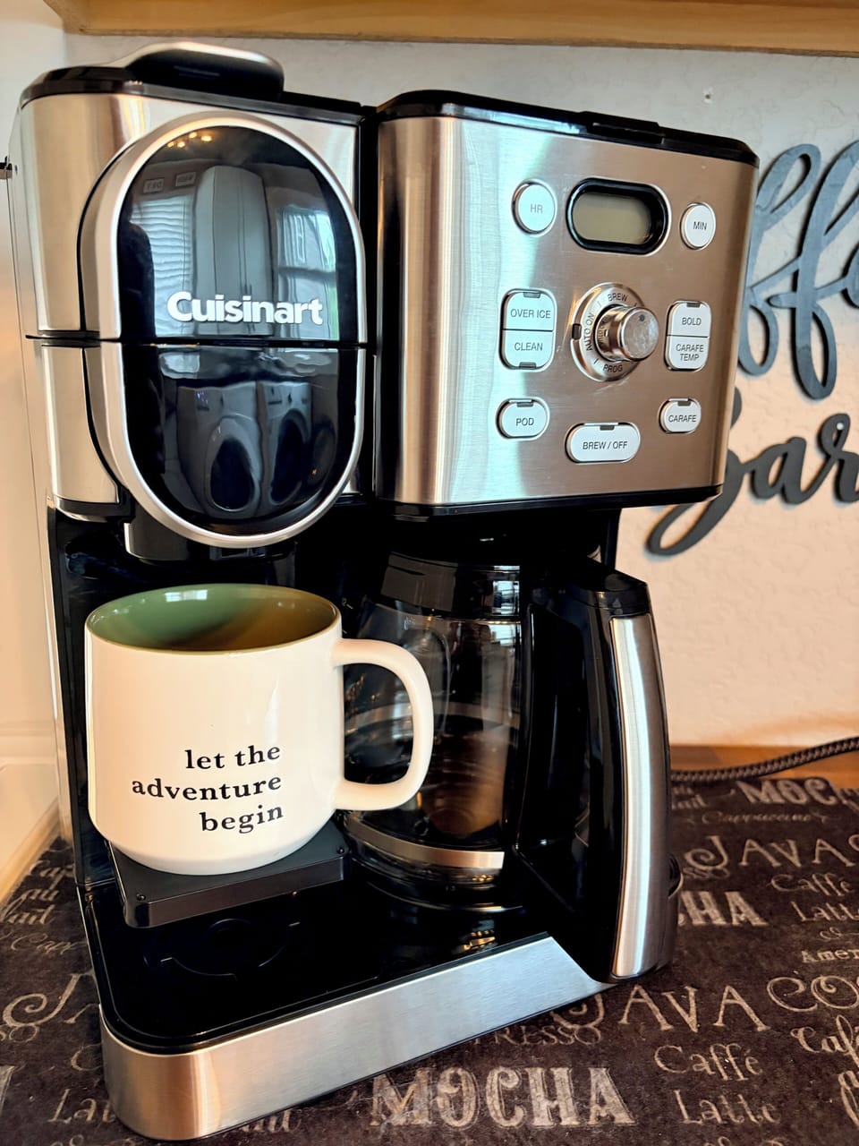 Cuisinart 2-in-1 coffee maker brews a full pot, single-serve, or iced coffee. 