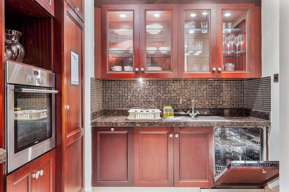 The kitchen is fully equipped and includes a convenient dishrack tray for easy drying along with the fully automatic Dishwasher.