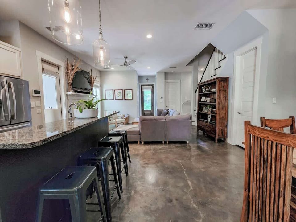 Communal living with open kitchen / living / dining. 