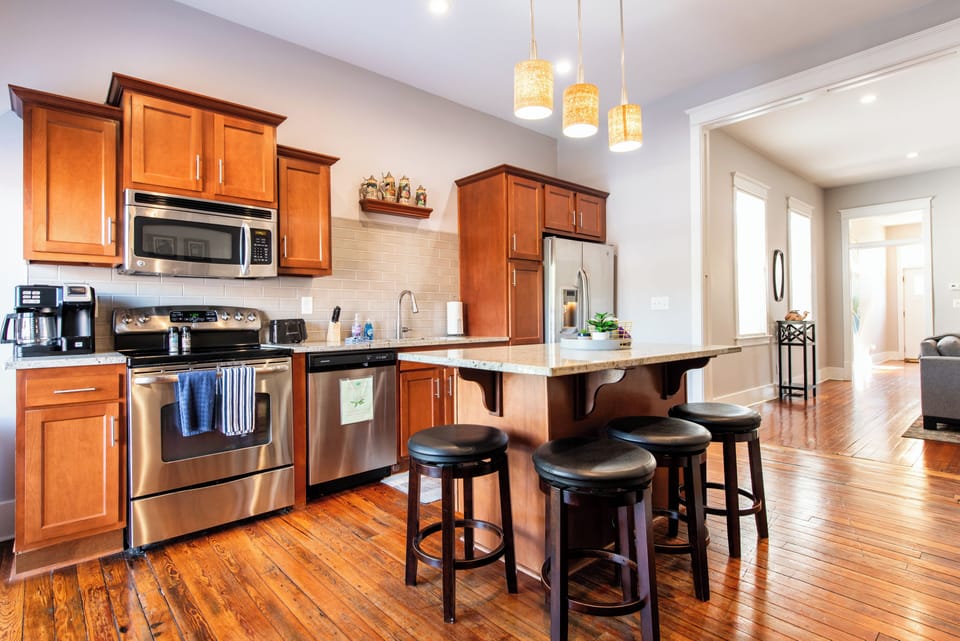 Fully stocked kitchen.