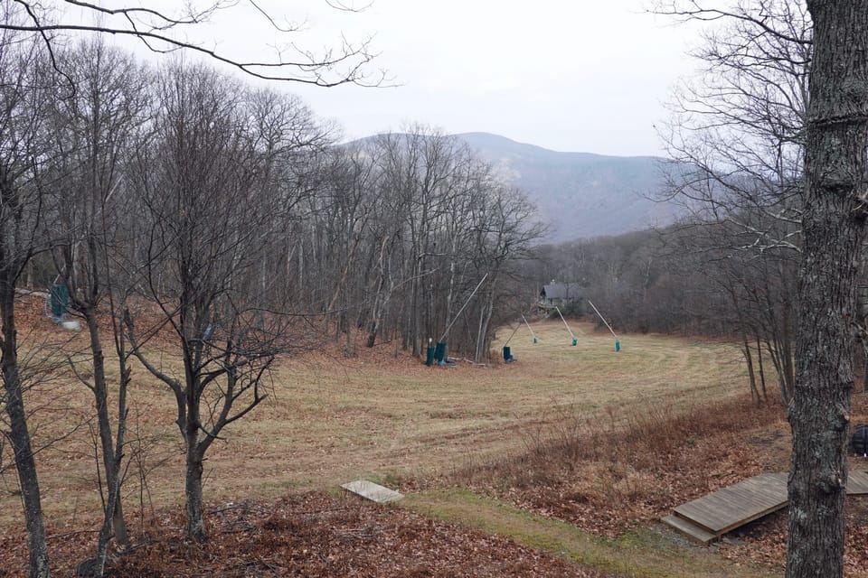 Looking down the ski slope from the deck