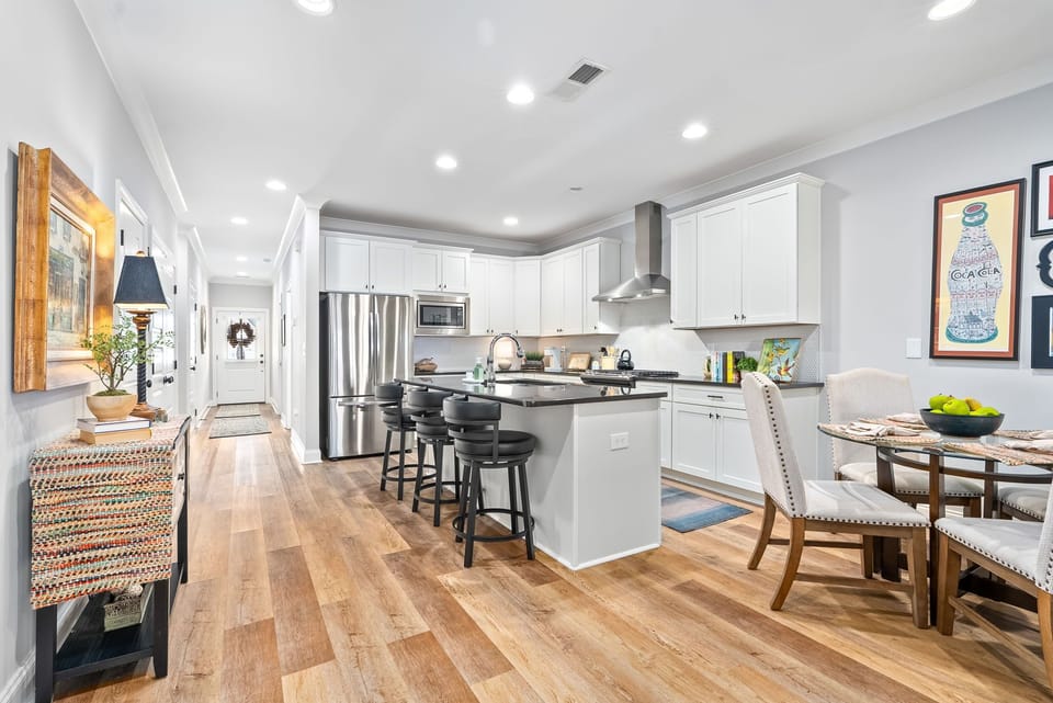 Fully stocked kitchen.