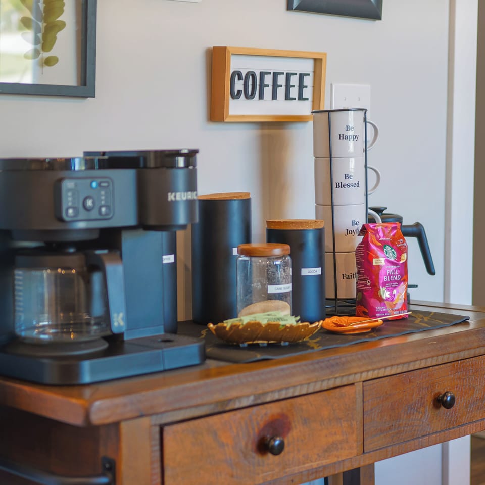 Stocked coffee bar!