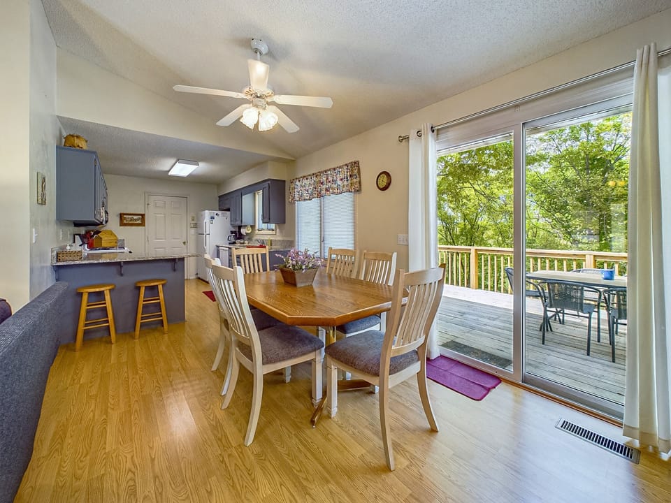 Spacious galley kitchen and dining