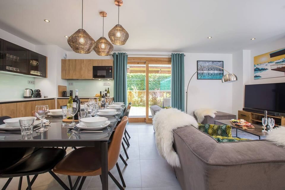 Dining area with patio doors to garden