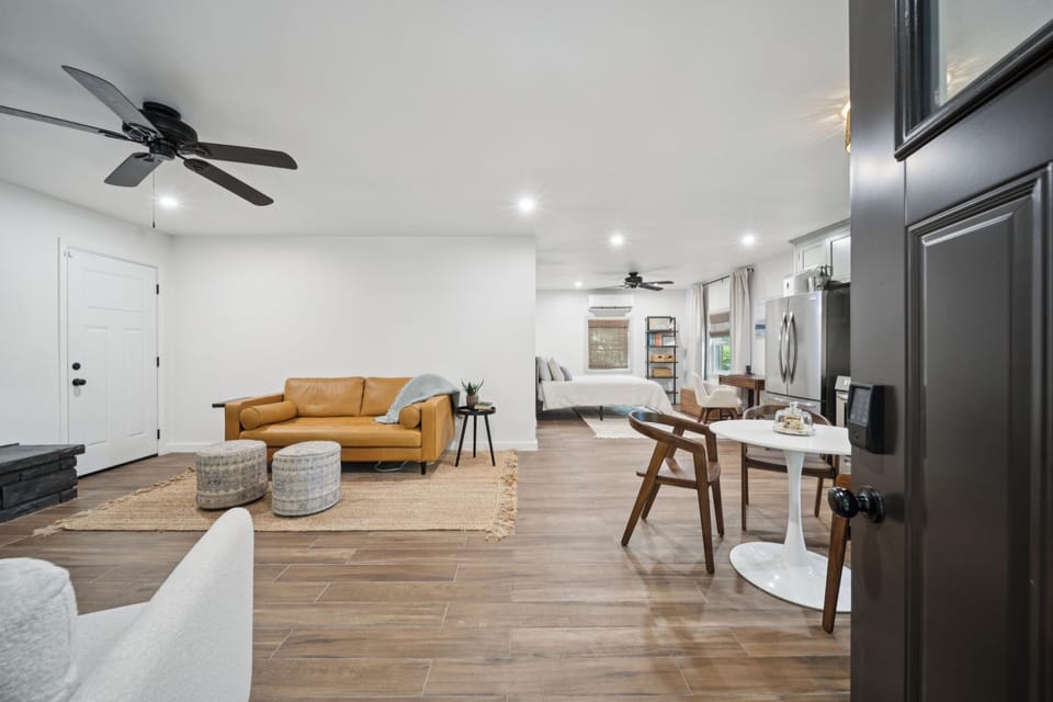 The cabin offers a quiet space to work with fiber optic wi-fi.