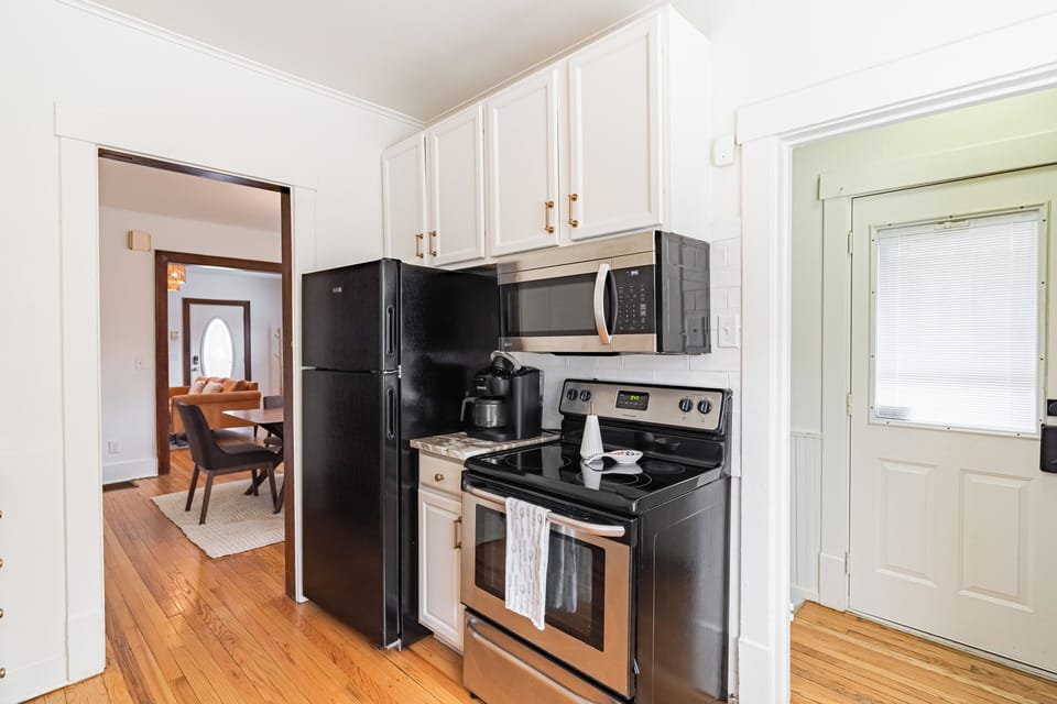 Cook with ease in our updated, fully stocked kitchen with all essentials.