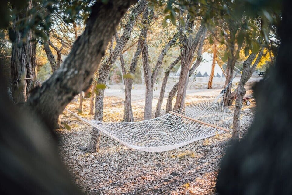 Relax in a hammock by the fire