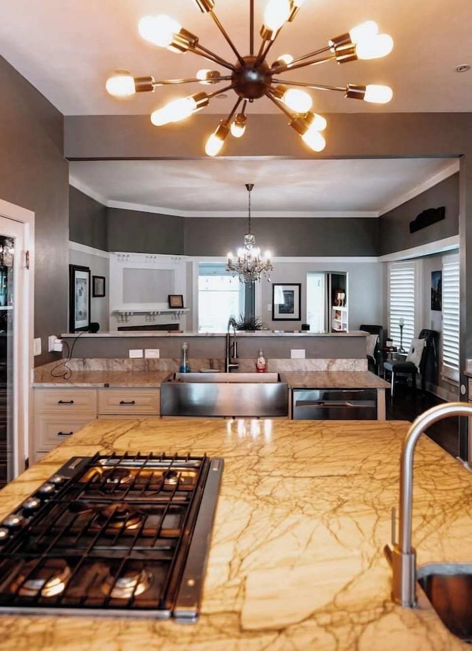 Large open kitchen and dining room. The words "fully stocked" would be an understatement. 