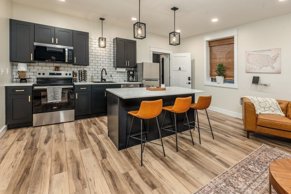 Open floor plan and high ceilings for spacious feel