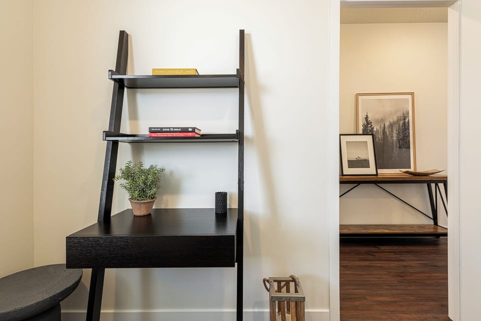 Desk nook with shelving