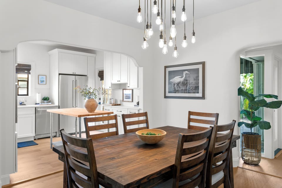 Dining area seats six comfortably