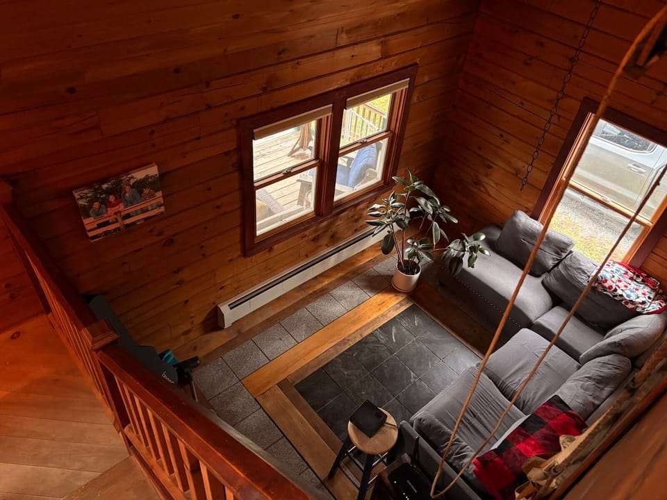 View from loft onto living room