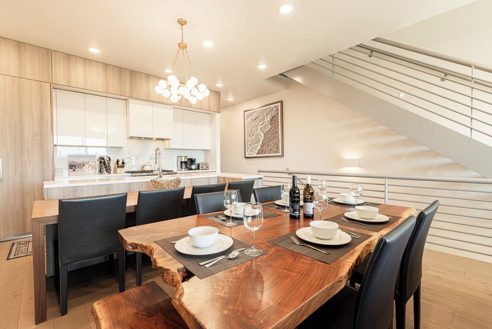 Dining table and kitchen island seating