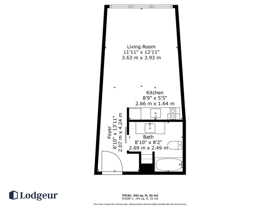 The apartment's floor plan (note: some units may have a mirror-image of this layout)