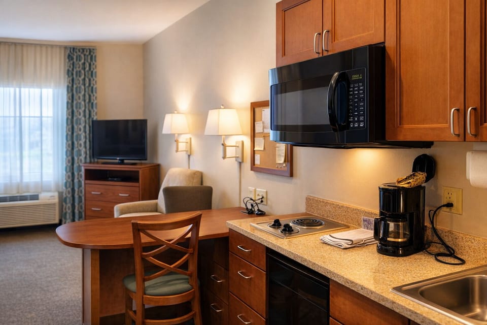 Enjoy easy meals with kitchenette convenience and relaxed living area.