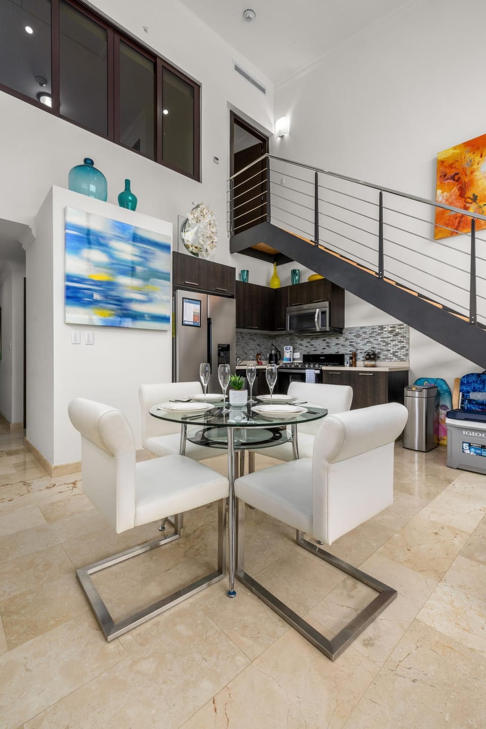 Enjoy a delicious meal or a evening glass of wine. This elegant 4-seat dining set is fully prepared and ready for your next memorable dinner in.