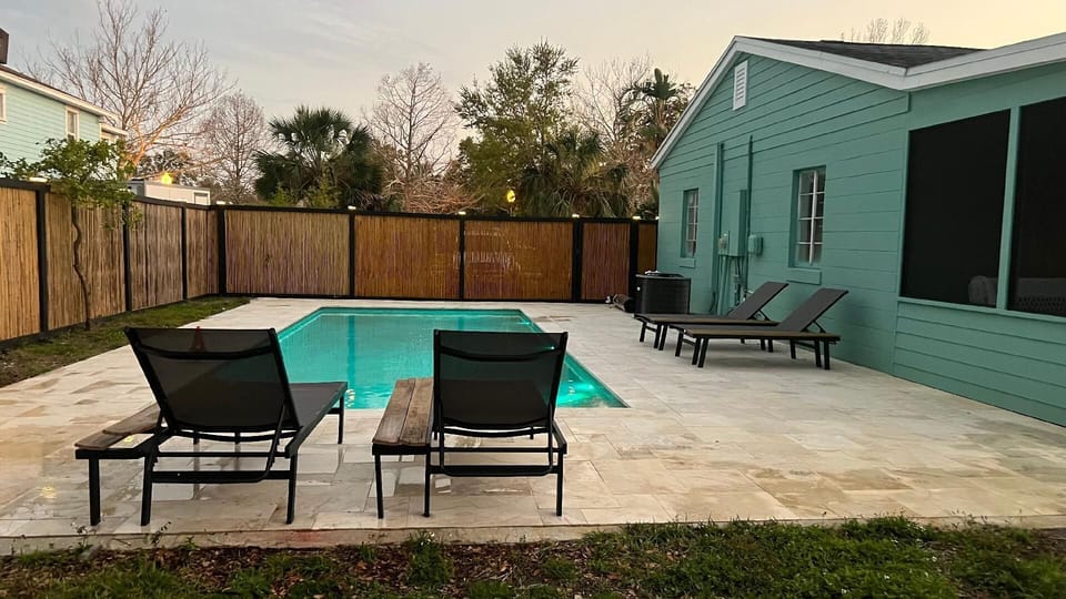 Private swimming pool in the winter is heated