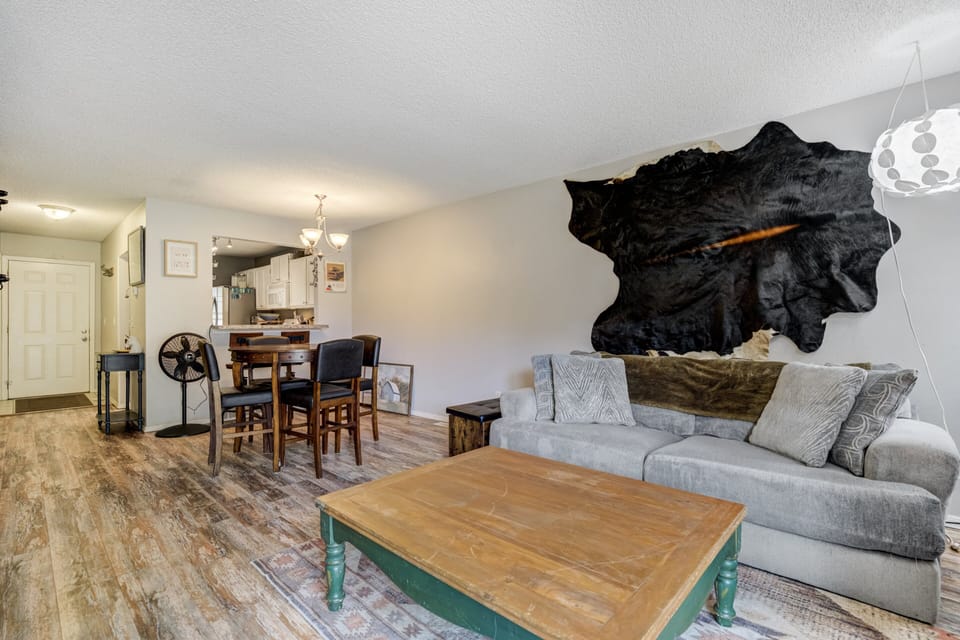 The open layout flows into the dining area and kitchen.