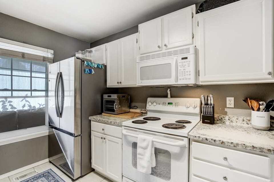 The fully equipped kitchen offers everything you need for extended stays