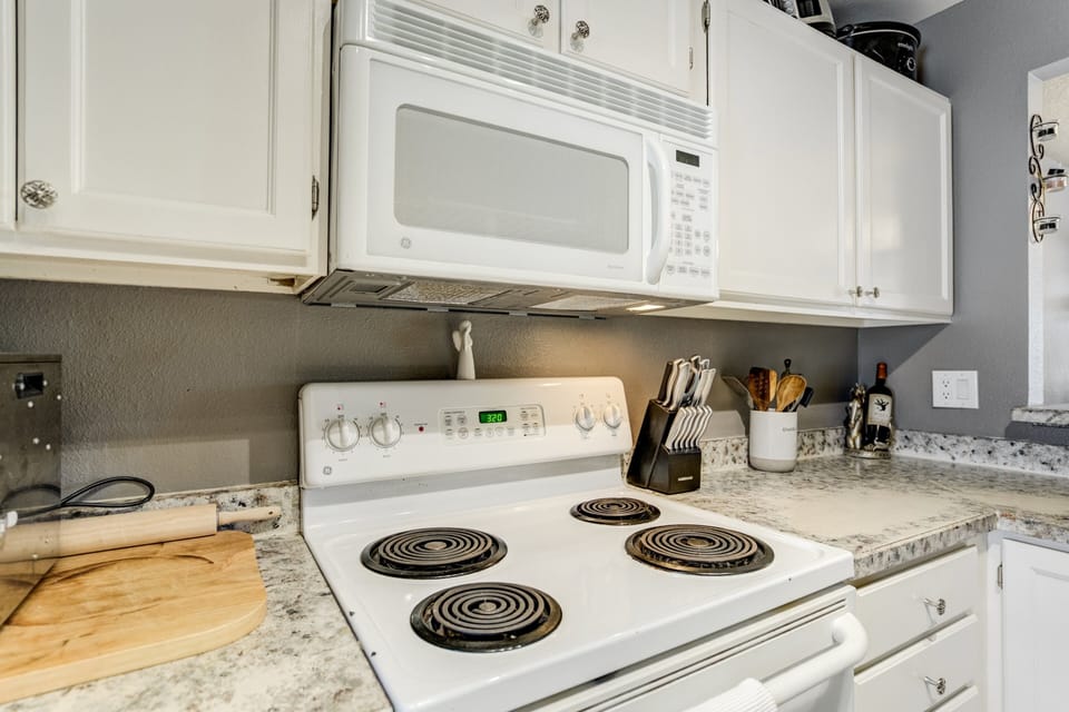 The fully equipped kitchen offers everything you need for extended stays