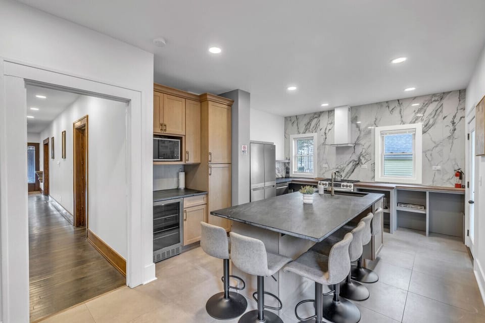 Open dining and kitchen area designed for easy meal preparation