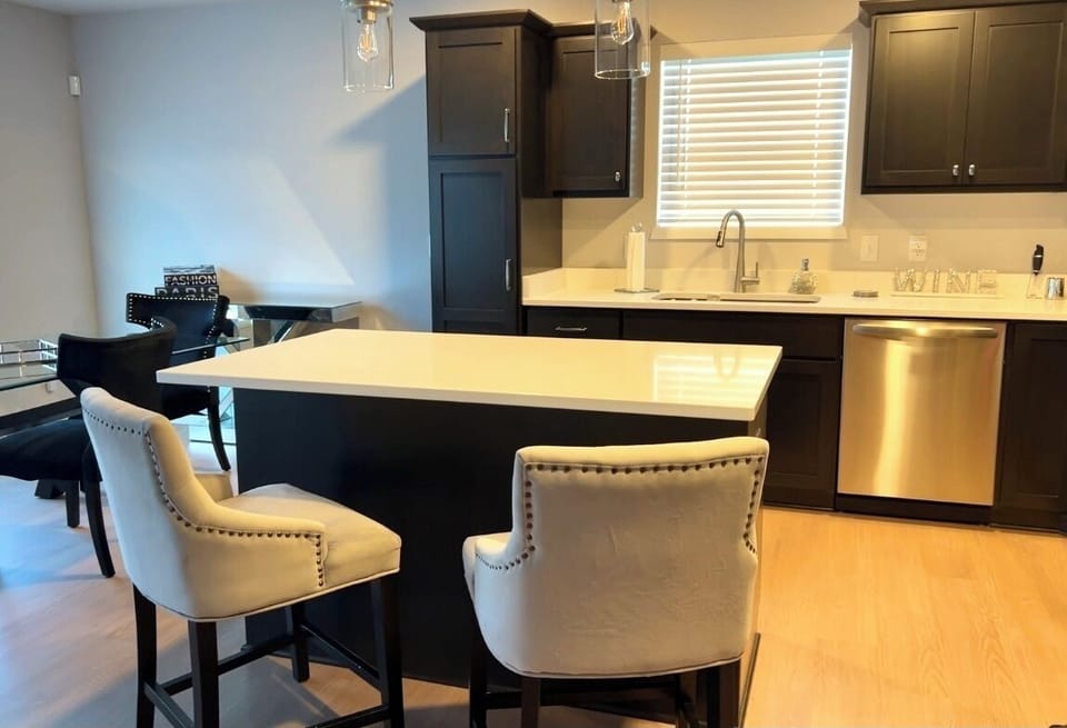 Full dining room table set and kitchen island seating 