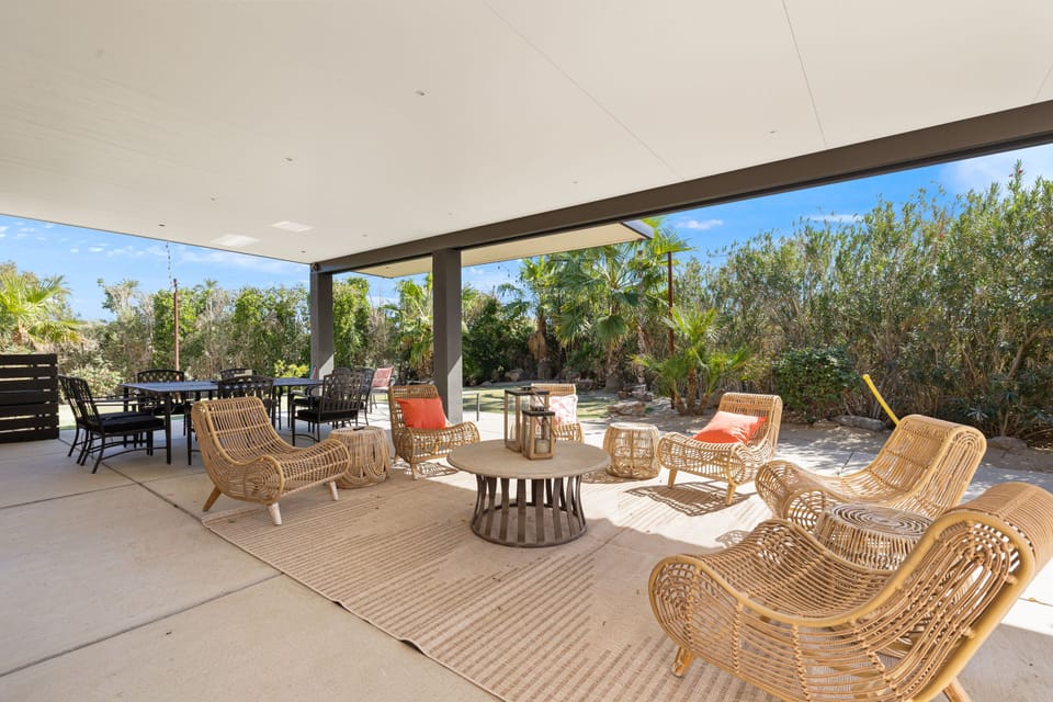 Stay cool while dining al fresco or catching a game on the cozy covered patio